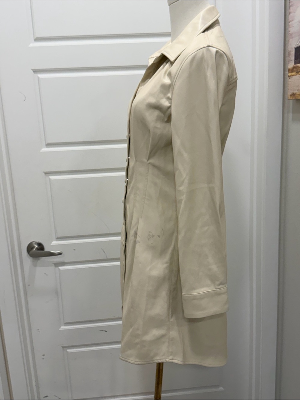 Heartloom Tai Faux Leather Cream Button-Front Long Sleeve Shirt Dress - Picture 4 of 11